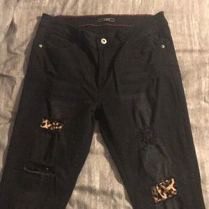 L&B Lucky & Blessed sequined leopard skinny jeans